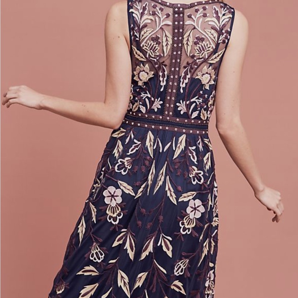 Anthro Moulinette Soeurs Purple and Cream Embroidered Midi Dress - Picture 7 of 8